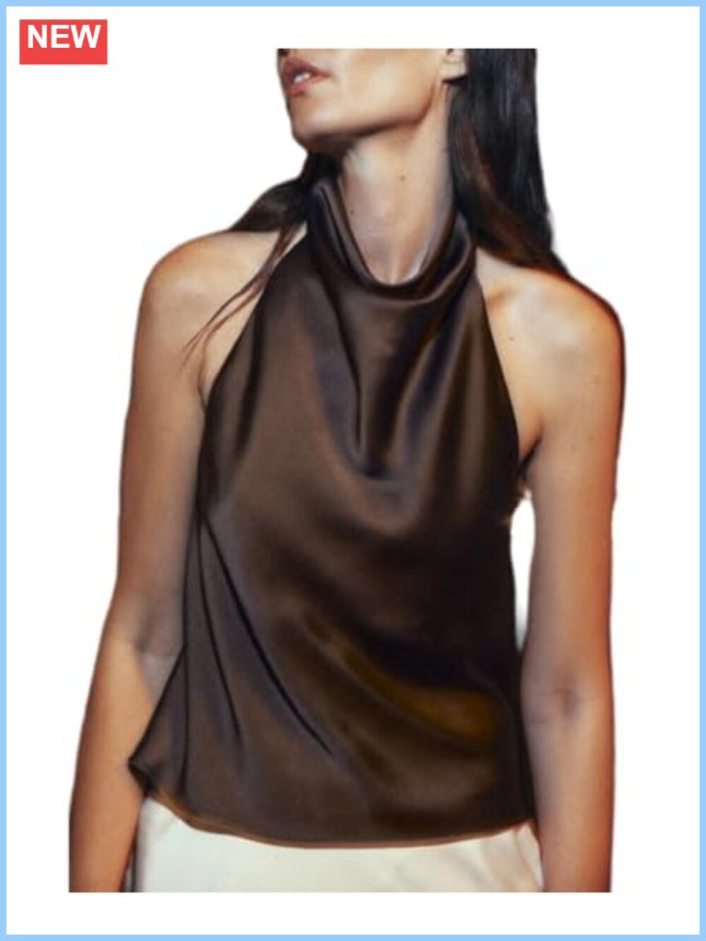 Silky Sleeveless Halter Tank Top Mock Neck Backless Cami Going Out Top